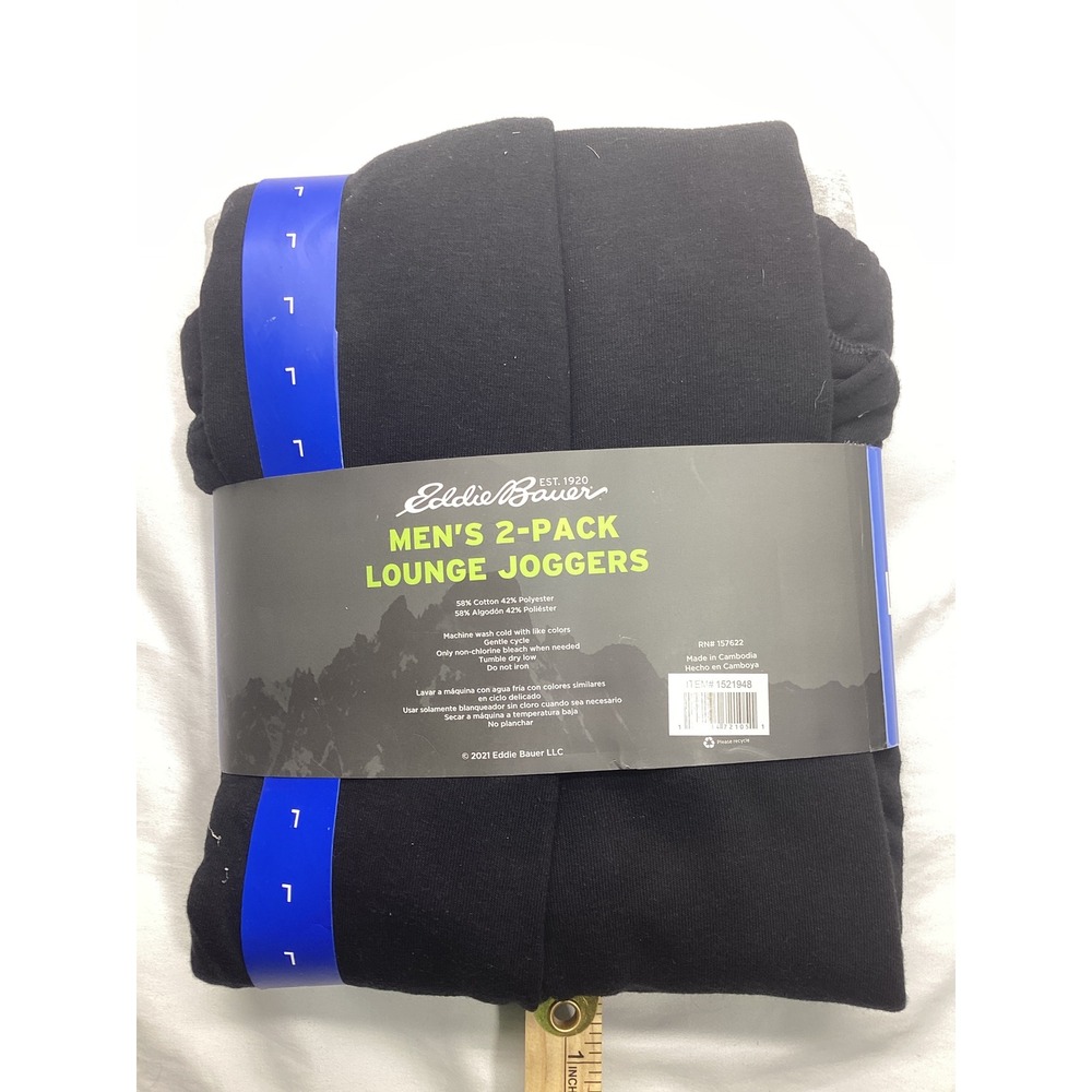 Eddie Bauer Mens 2-Pack Lounge Joggers Black Gray Zip Pockets Size Large NEW - Picture 2 of 3